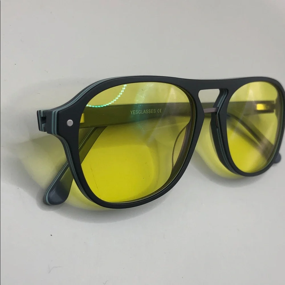 YesGlasses YesLook Grandpa Acetate Black Aviator Yellow Tinted Sunglasses Unisex